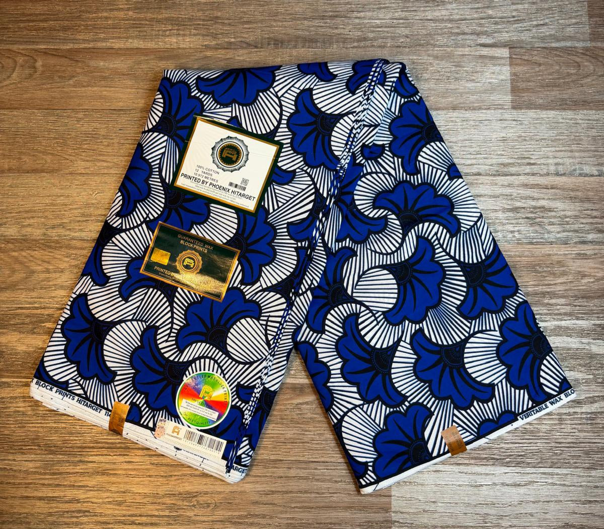 Tissus Wax 1 a 12 yards Wax Africain Wax 100% Coton Fleur de Mariage Bleu