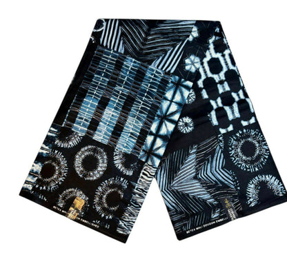 Tissus Wax 1 à 6 yards Wax Africain Wax 100 %Coton Indigo Bleu Marine Argenté