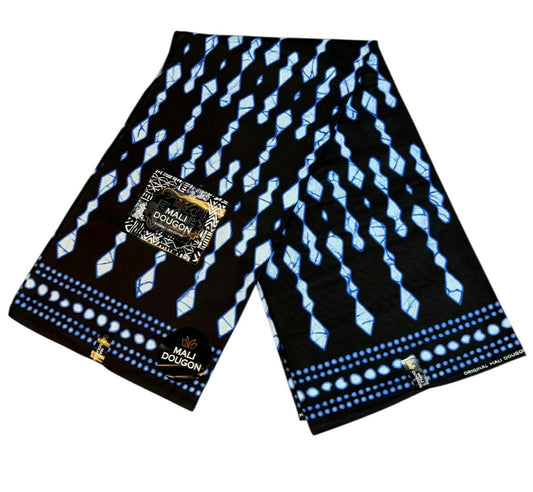 Tissus Wax Africain Ankara 1 à 6 yards Wax Mali Dogon Original 100% Coton Indigo Bleu