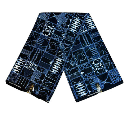 Tissus Wax Africain  1 à 6 yards yards Wax Mali Dogon Original 100% By Betex Indigo Bleu