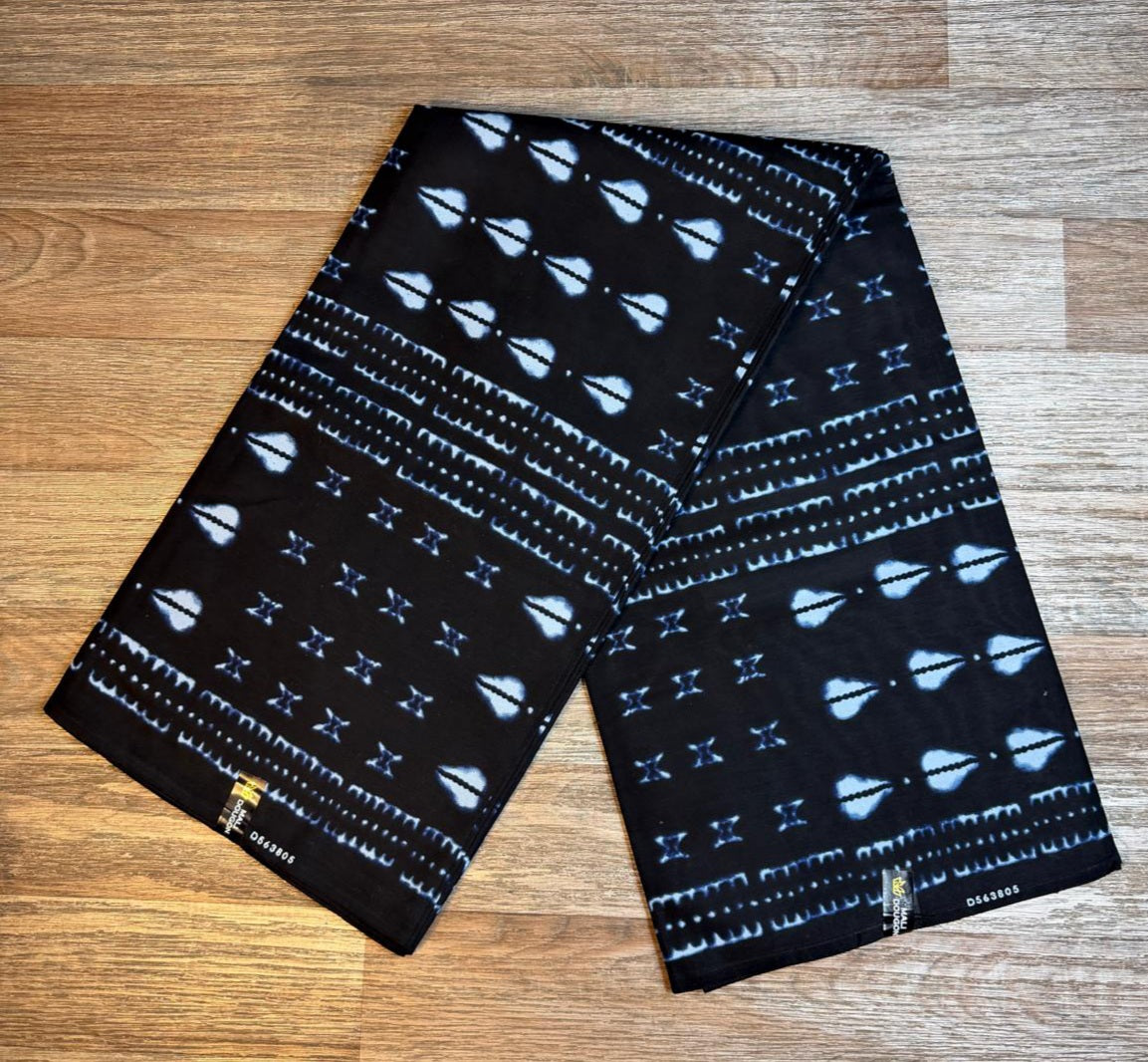 Tissus Wax 1 à 6 yards Wax Africain Wax 100% Coton Indigo Bleu