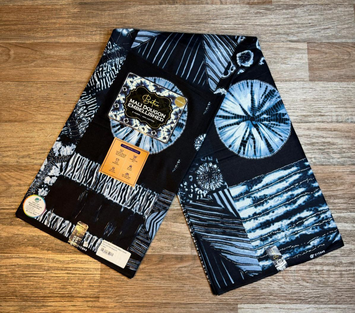 Tissus Wax 1 à 6 yards Wax Africain Wax 100 %Coton Indigo Bleu Marine Argenté