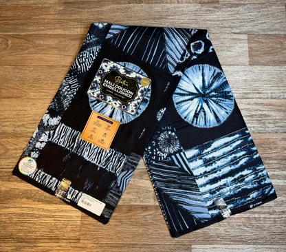 Tissus Wax 1 à 6 yards Wax Africain Wax 100 %Coton Indigo Bleu Marine Argenté
