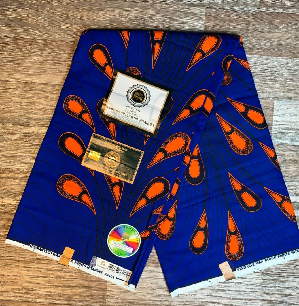 Tissus Wax 1 à 12 yards Wax Africain Wax 100%Coton Ankara Ampoule bleu