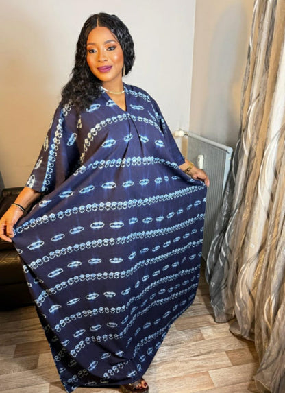 Robe Boubou Femme Longue Indigo Bleu Tye And Dye Adire