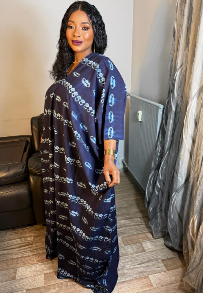 Robe Boubou Femme Longue Indigo Bleu Tye And Dye Adire