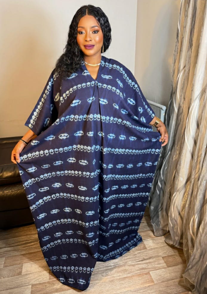 Robe Boubou Femme Longue Indigo Bleu Tye And Dye Adire