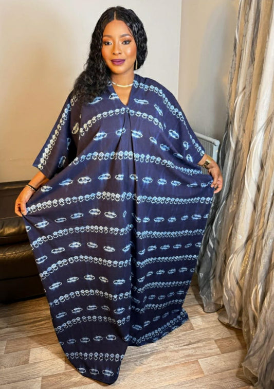 Robe Boubou Femme Longue Indigo Bleu Tye And Dye Adire