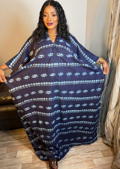 Robe Boubou Femme Longue Indigo Bleu Tye And Dye Adire