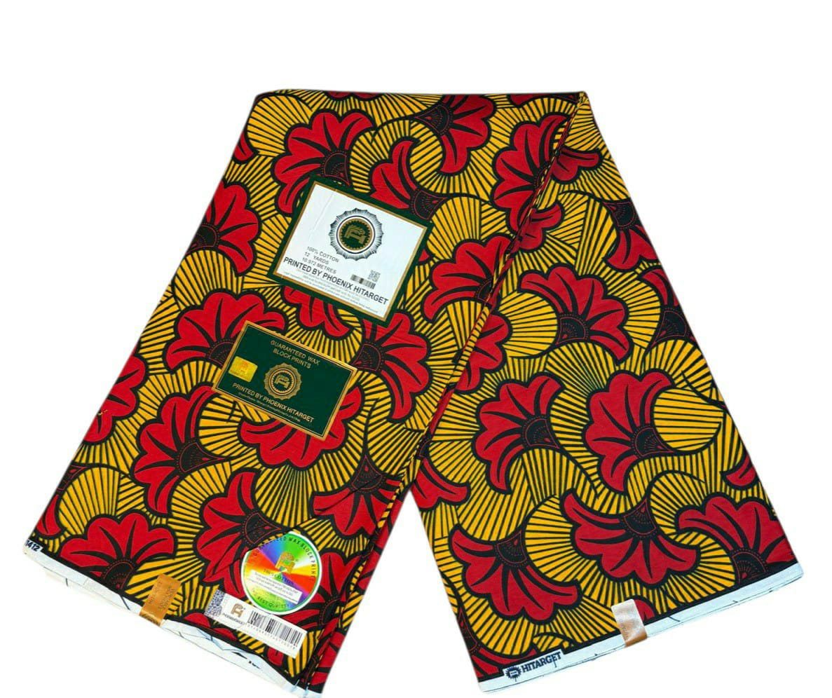 Tissus Wax 1 a 12 yards Wax Africain Wax 100% Coton Fleur de Mariage Rouge