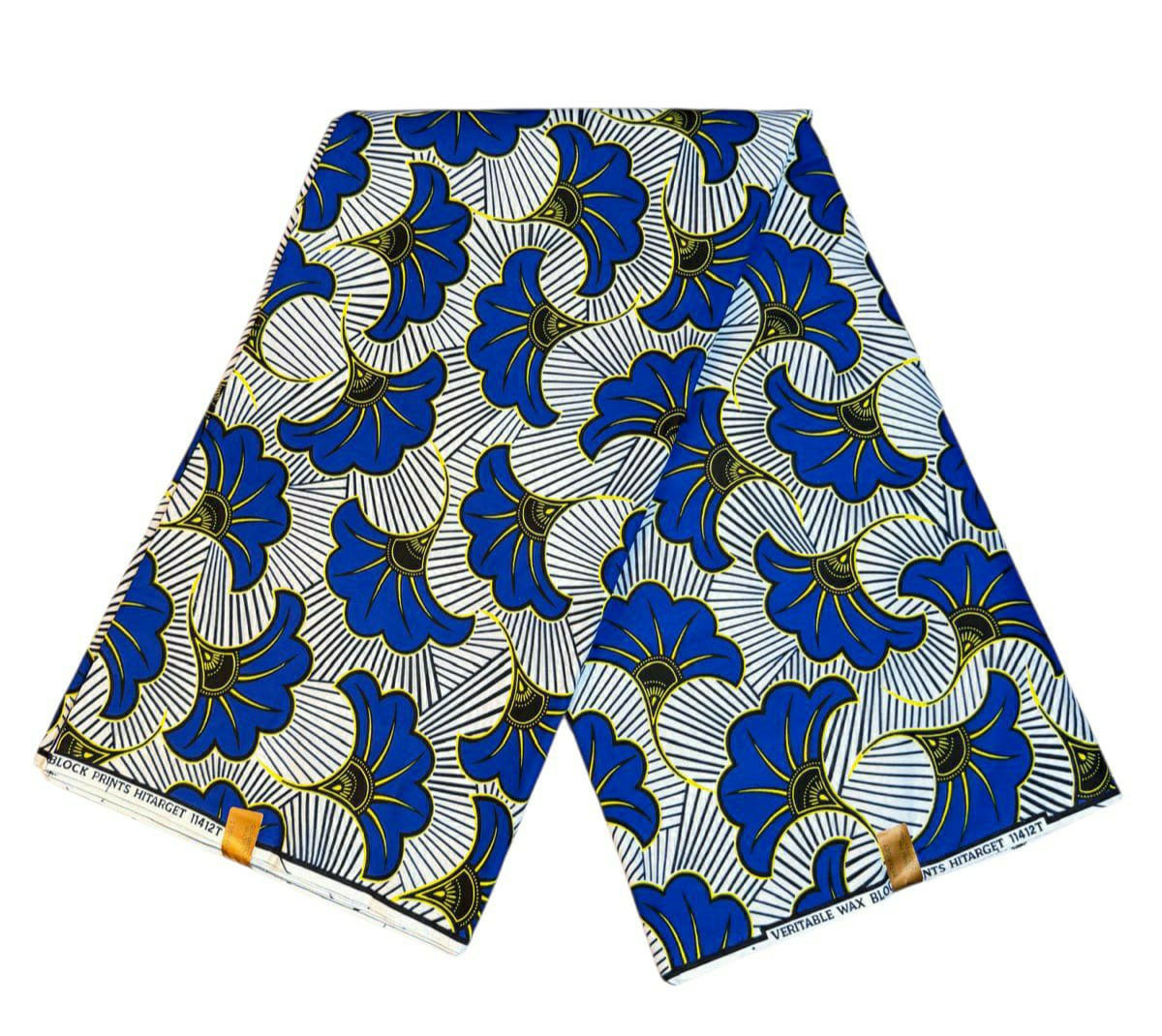 Tissus Wax 1 a 12 yards Wax Africain Wax 100% Coton Fleur de Mariage Bleu Doré