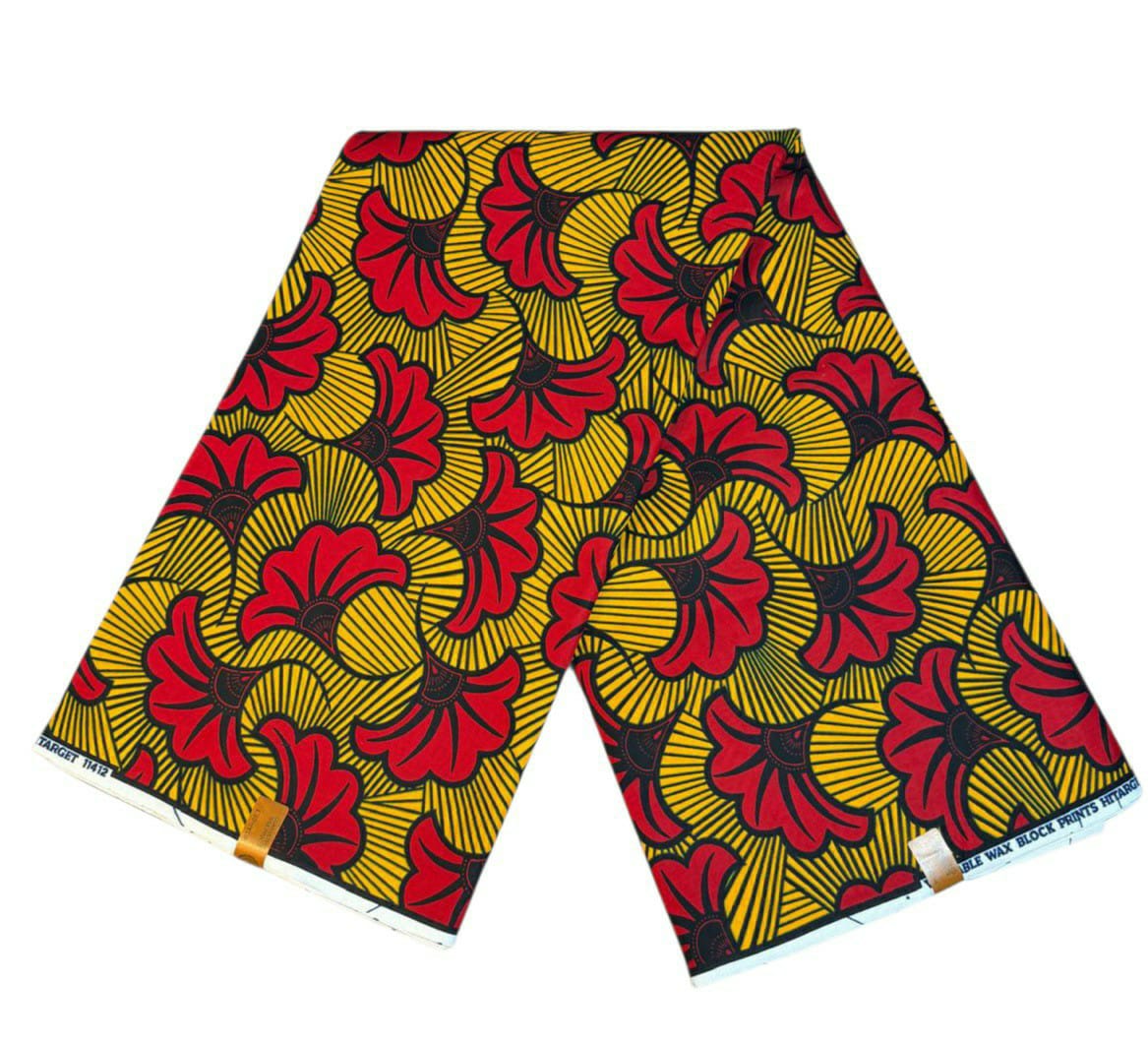 Tissus Wax 1 a 12 yards Wax Africain Wax 100% Coton Fleur de Mariage Rouge
