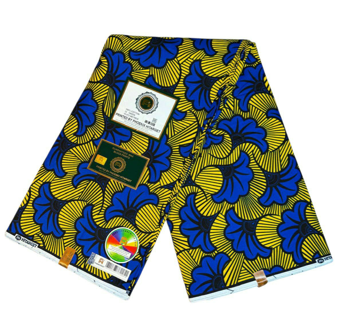 Tissus Wax 1 a 12 yards Wax Africain Wax 100% Coton Fleur de Mariage Bleu Jaune