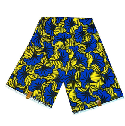 Tissus Wax 1 a 12 yards Wax Africain Wax 100% Coton Fleur de Mariage Bleu Jaune