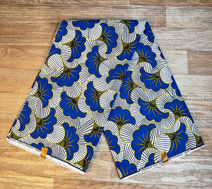 Tissus Wax 1 a 12 yards Wax Africain Wax 100% Coton Fleur de Mariage Bleu Doré