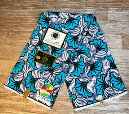 Tissus Wax 1 a 12 yards Wax Africain Wax 100% Coton Fleur de Mariage Turquoise
