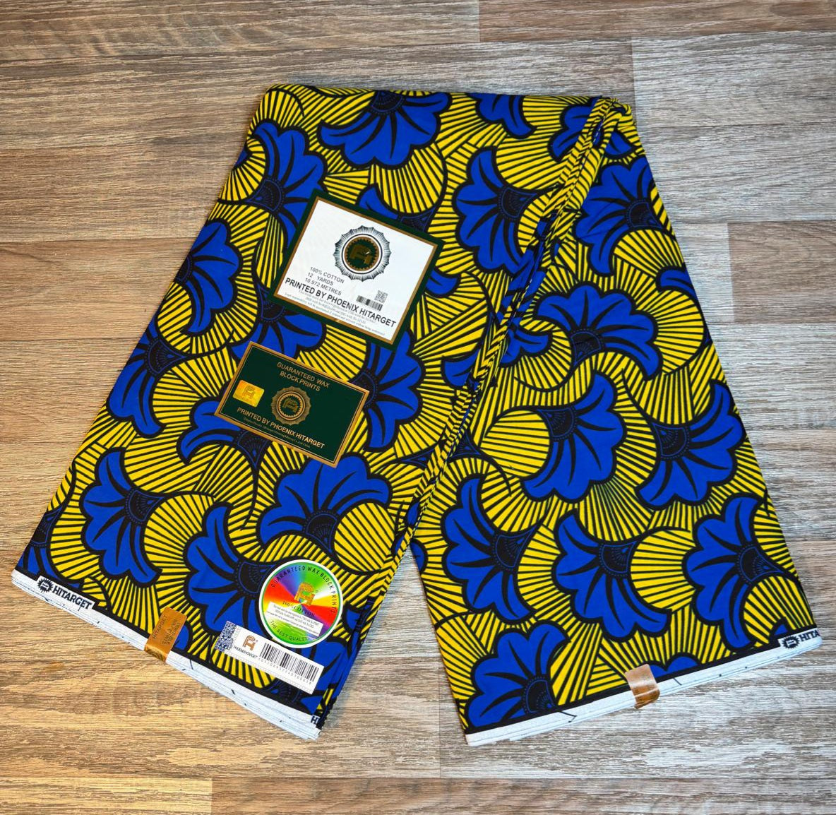 Tissus Wax 1 a 12 yards Wax Africain Wax 100% Coton Fleur de Mariage Bleu Jaune