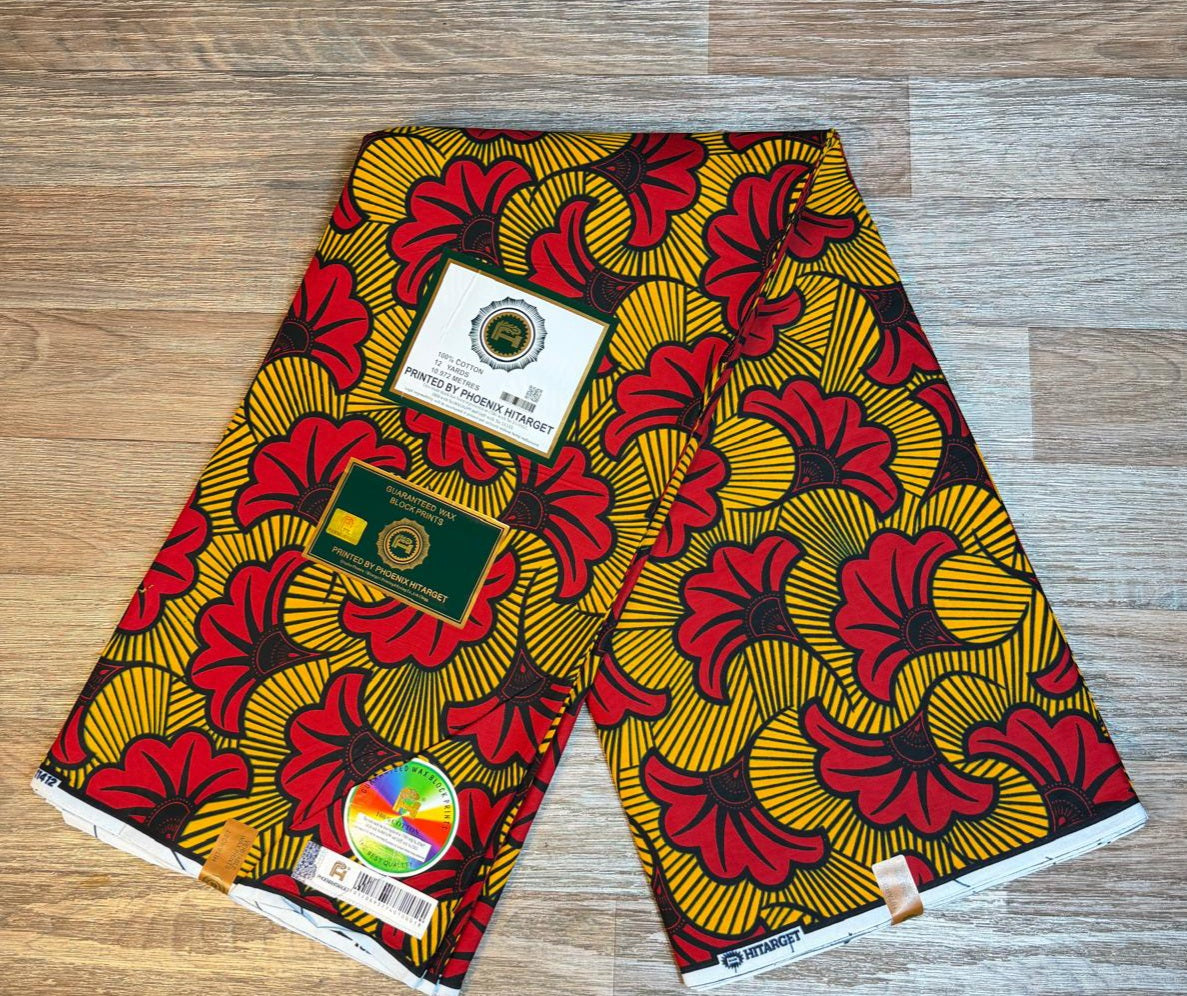 Tissus Wax 1 a 12 yards Wax Africain Wax 100% Coton Fleur de Mariage Rouge