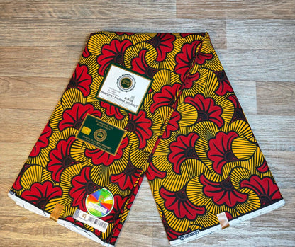 Tissus Wax 1 a 12 yards Wax Africain Wax 100% Coton Fleur de Mariage Rouge