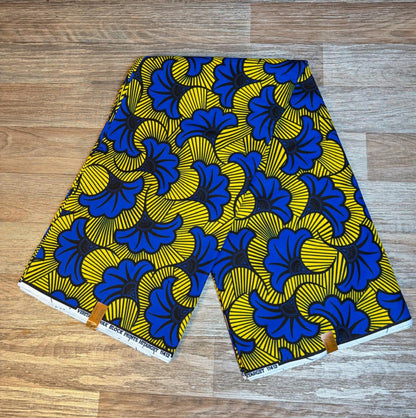 Tissus Wax 1 a 12 yards Wax Africain Wax 100% Coton Fleur de Mariage Bleu Jaune