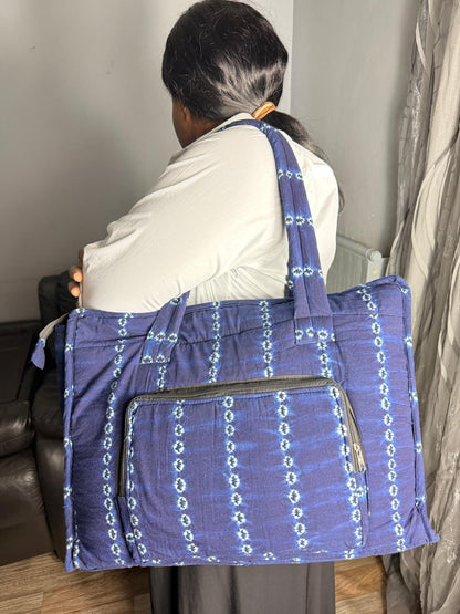Sac Matelassé Indigo Ankara,  Pour Femme Batik Wax Africain Coton