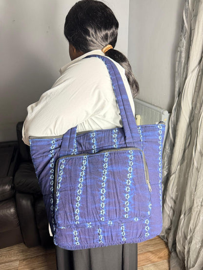 Sac Matelassé Indigo Ankara,  Pour Femme Batik Wax Africain Coton