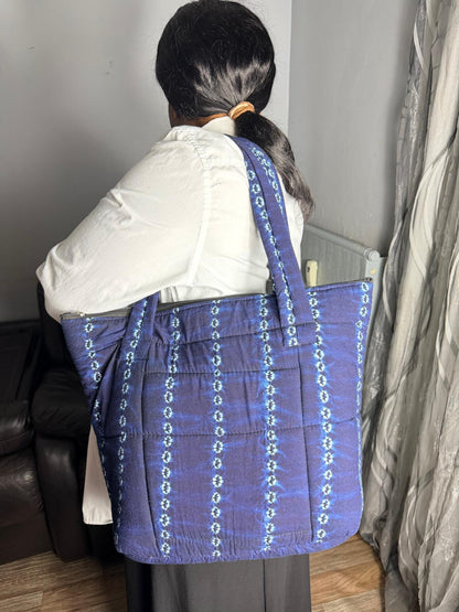 Sac Matelassé Indigo Ankara,  Pour Femme Batik Wax Africain Coton