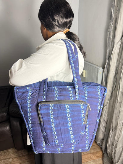 Sac Matelassé Indigo Ankara,  Pour Femme Batik Wax Africain Coton