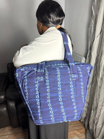Sac Matelassé Indigo Ankara,  Pour Femme Batik Wax Africain Coton