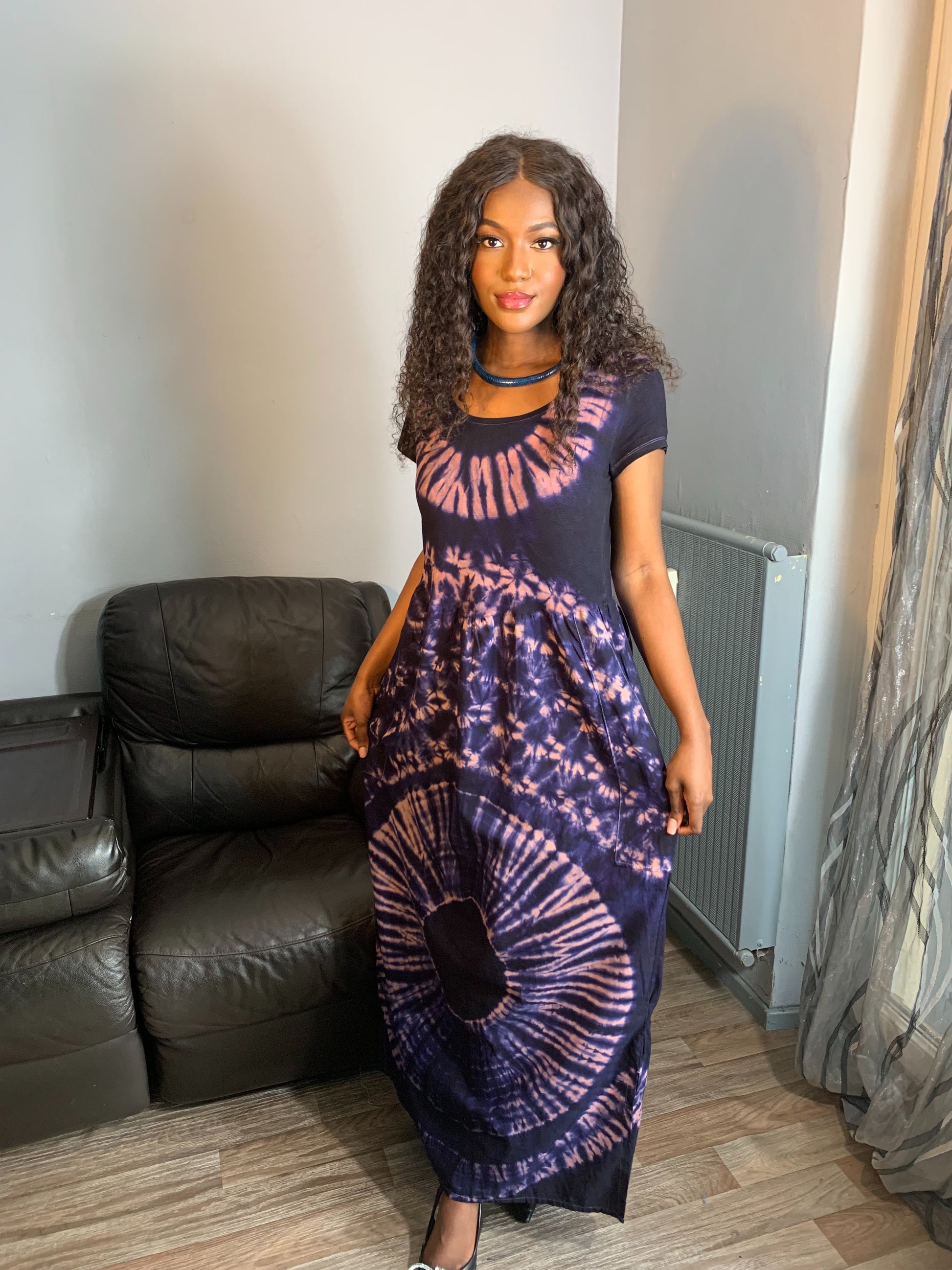 Batik T-shirt Dress Blue Pink Tye and Dye