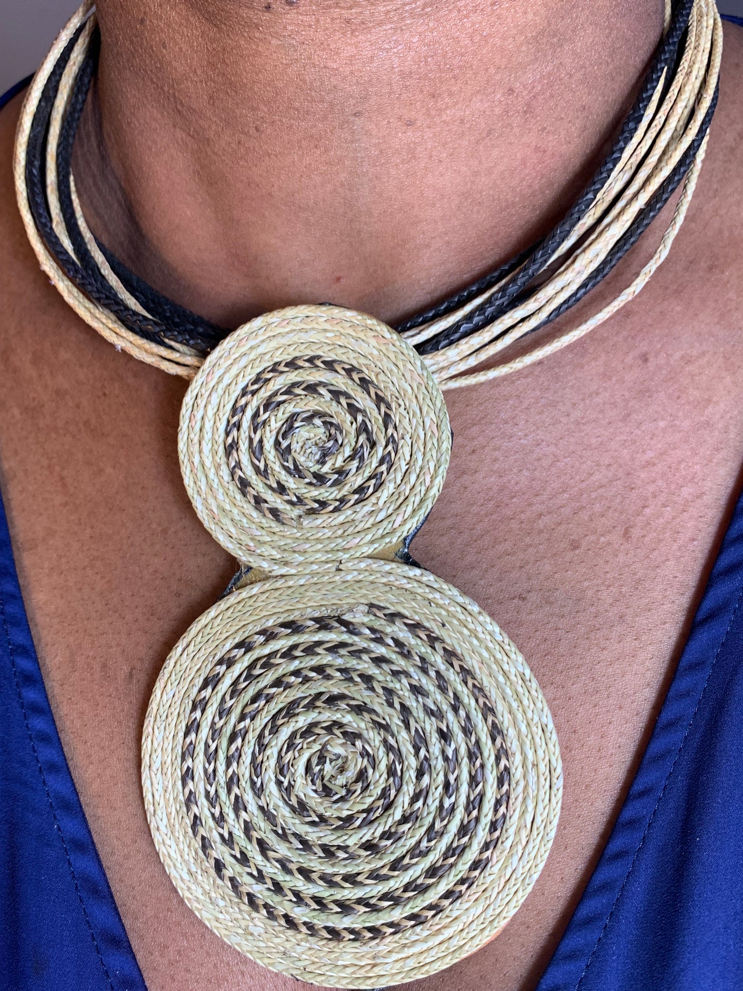 Large Handmade Raffia Necklace from Benin | Natural Elegance