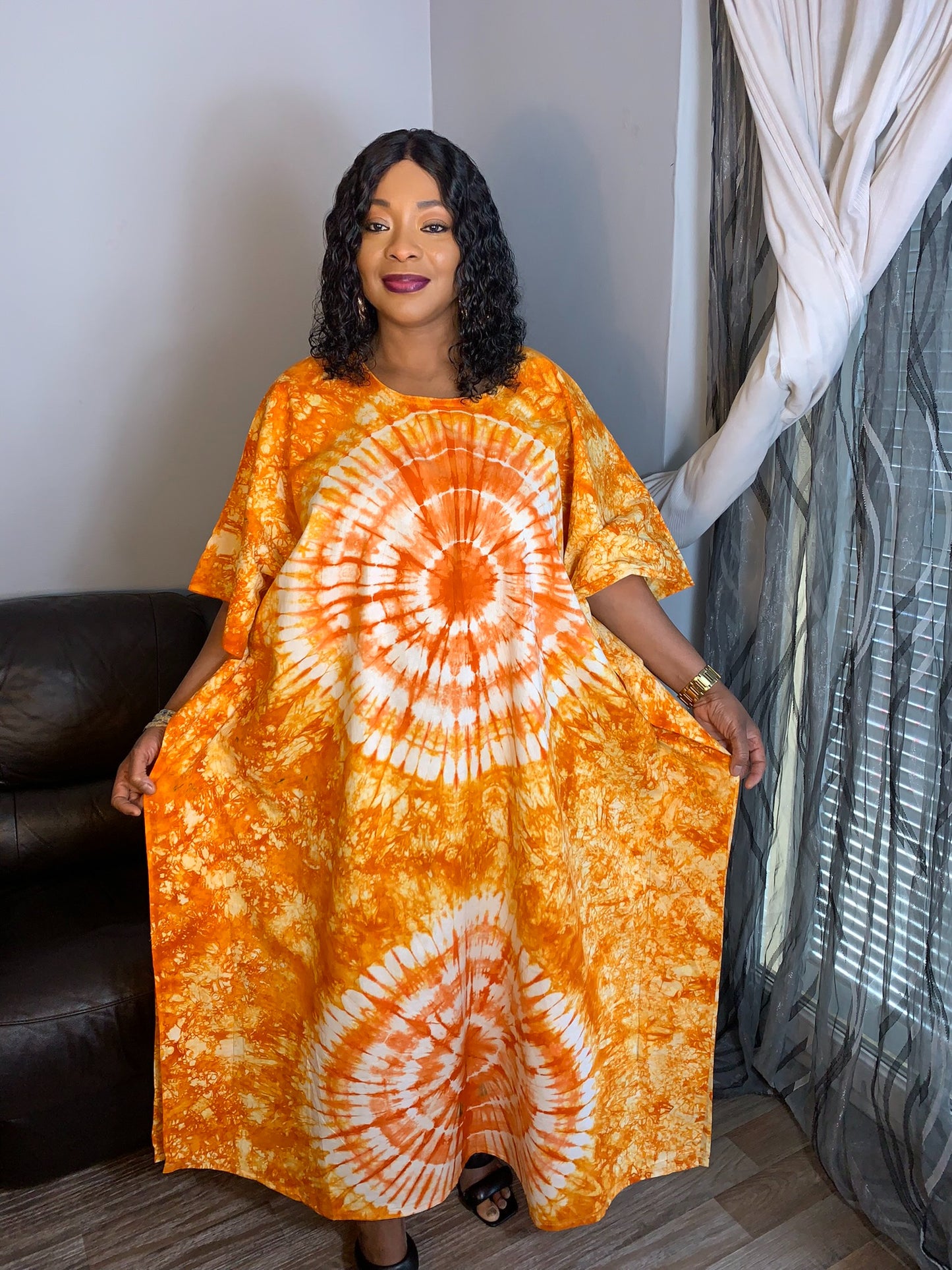 Orange Batik Boubou Long Dress