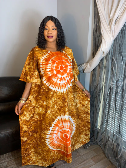 Boubou Batik Long Dress Camel