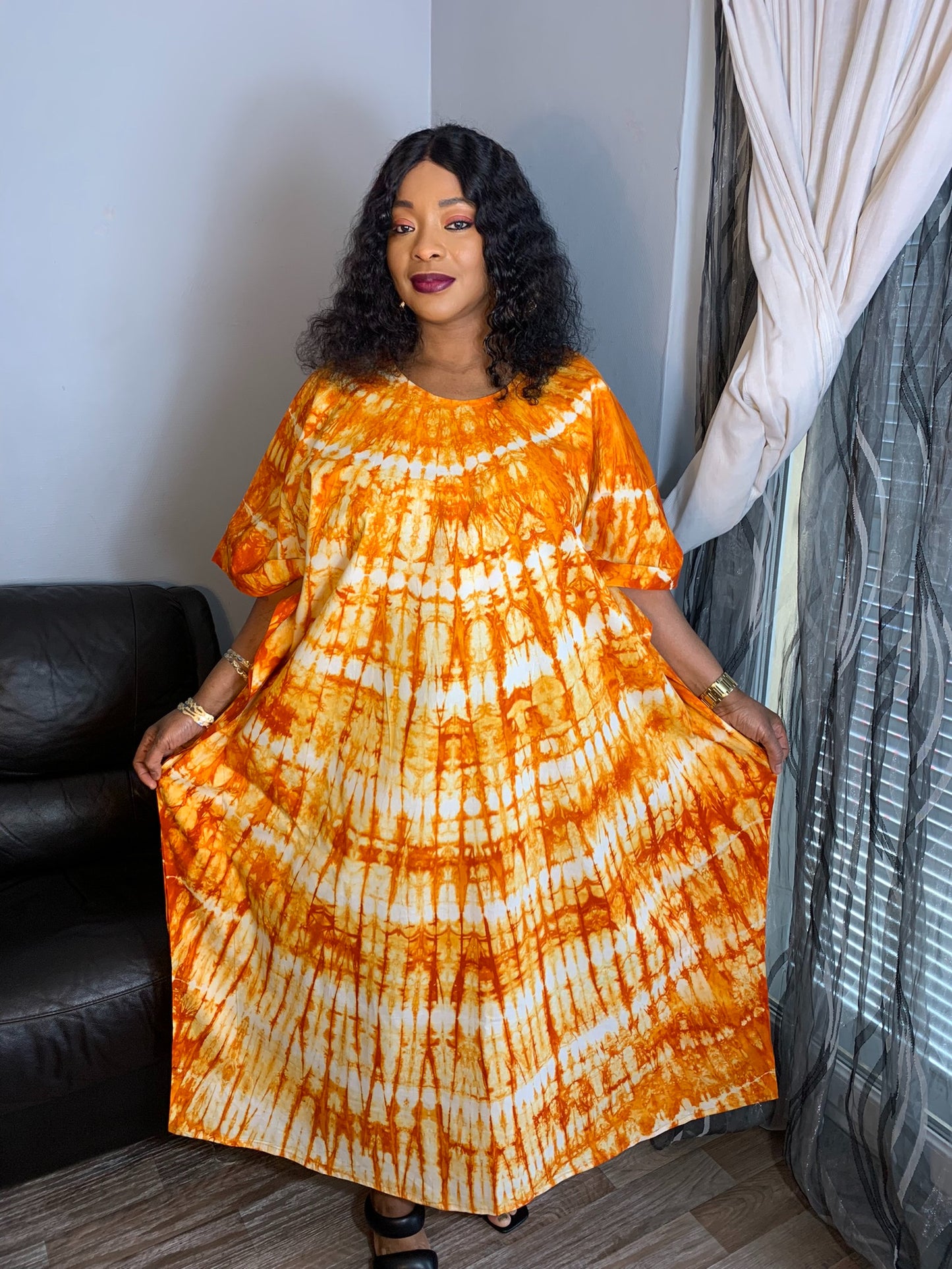 Orange Batik Boubou Long Dress