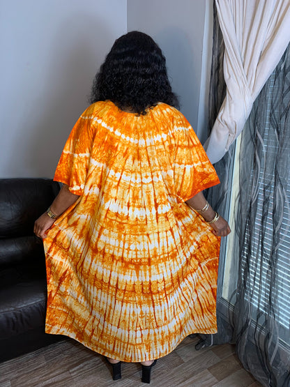 Orange Batik Boubou Long Dress