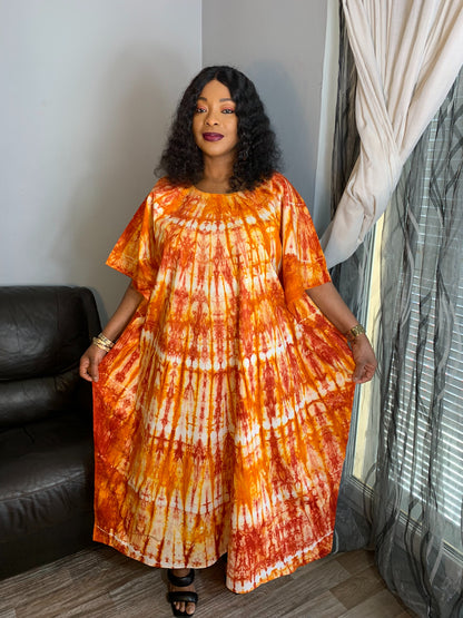 Boubou Batik Long Dress Orange Red