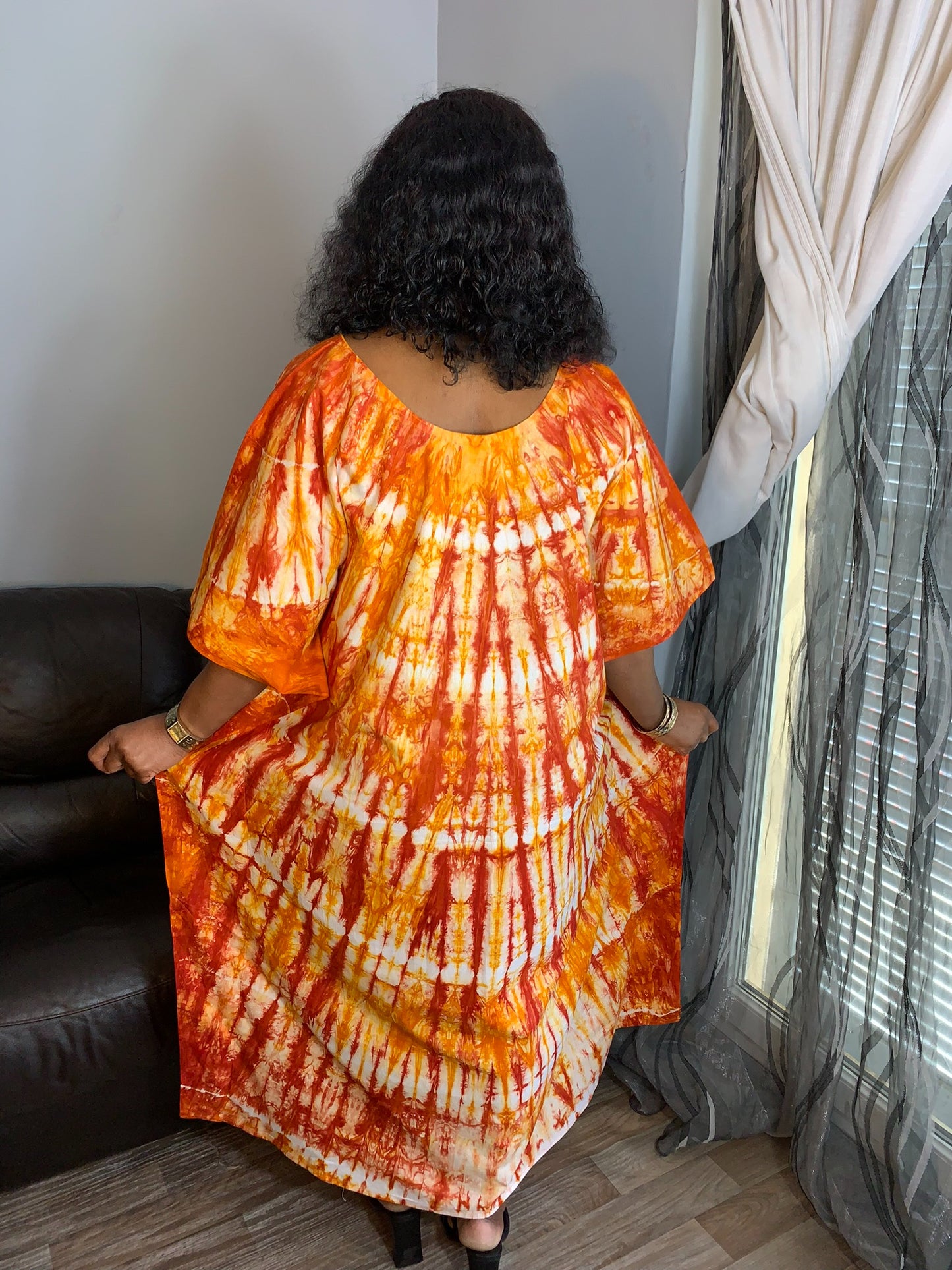 Boubou Batik Long Dress Orange Red