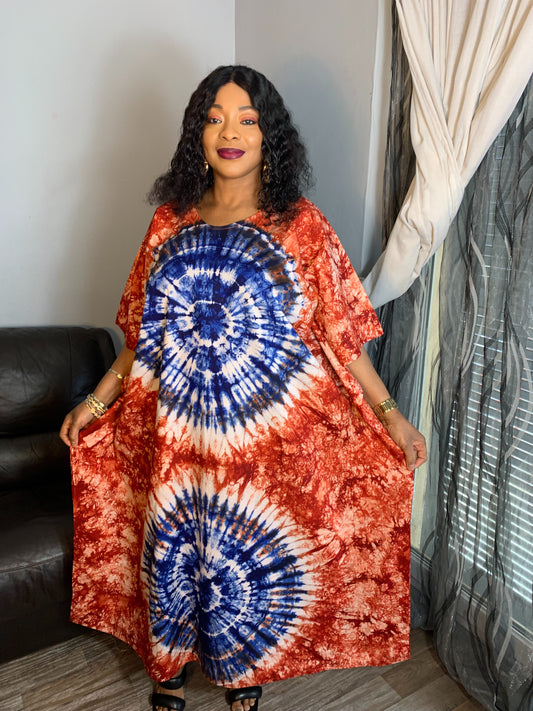 Red Boubou Batik Long Dress