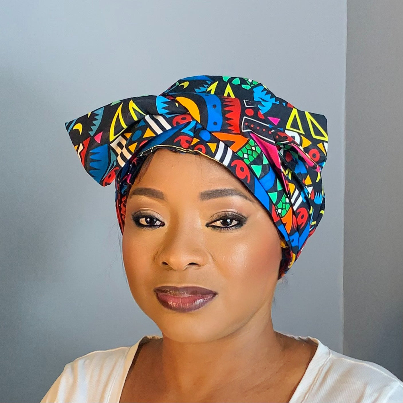 Bonnet Satin en turban Noir Multicolore