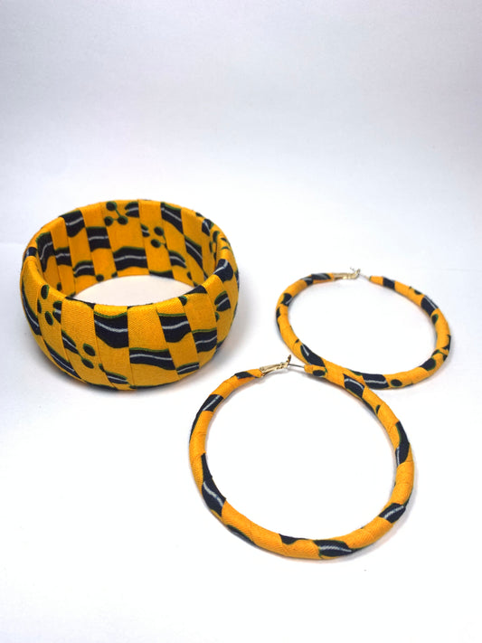 Yellow and black bracelet earrings set