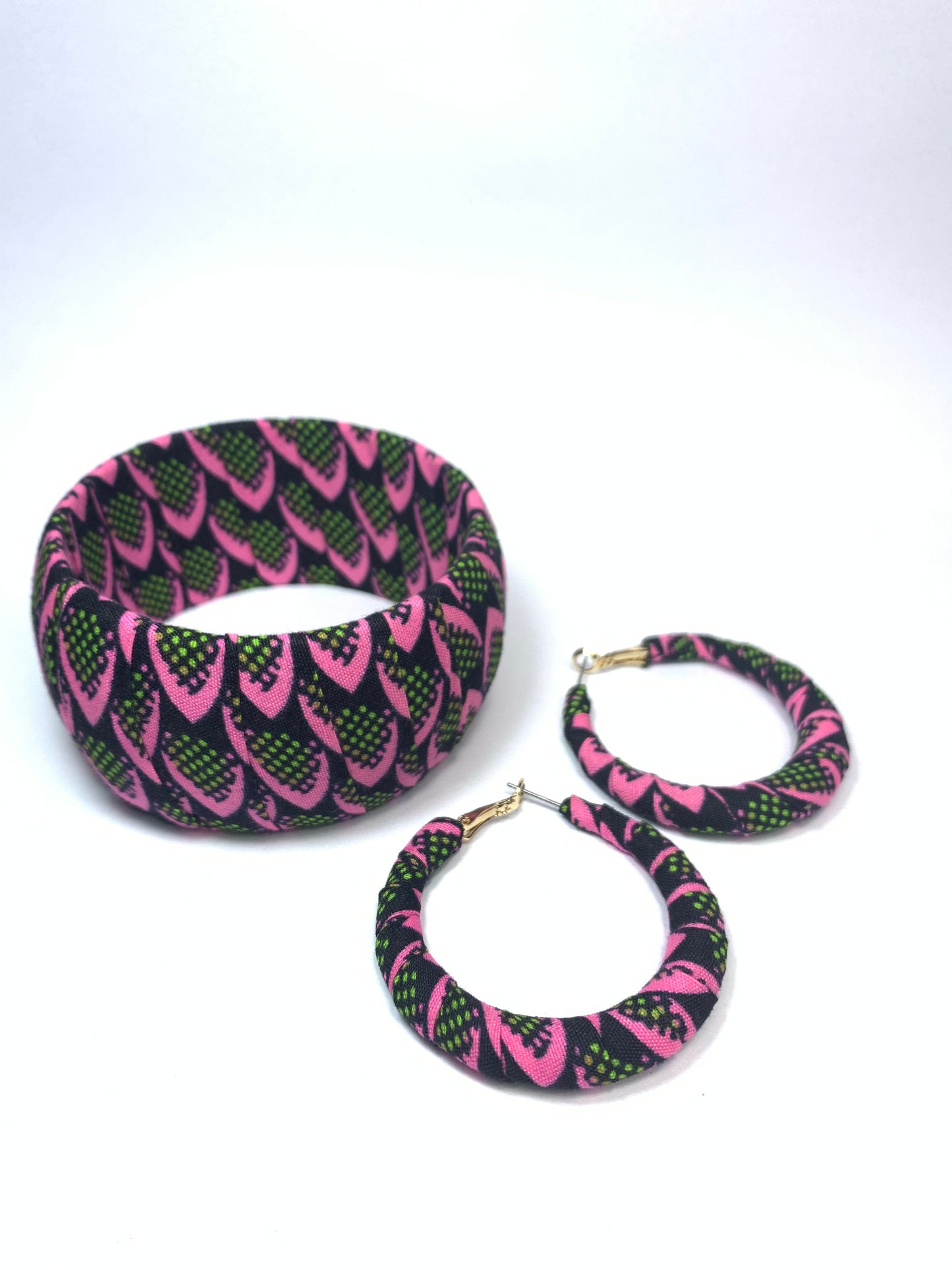 Pink Tiger Claw Pattern Earrings Bracelet Set