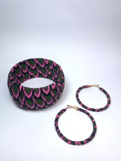 Pink Tiger Claw Pattern Earrings Bracelet Set