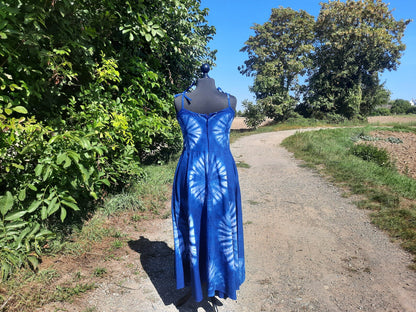 Robe Indigo Bleu Tye And Dye Batik Adire | Élégance et Confort en Coton Doux