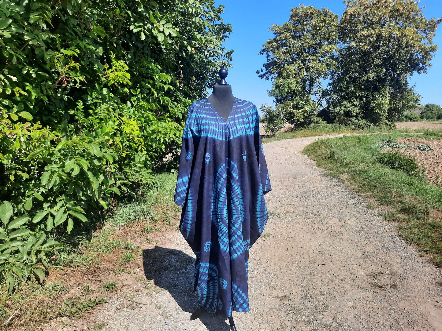 Langes Batik-Leinenkleid Tye And Dye Adire 