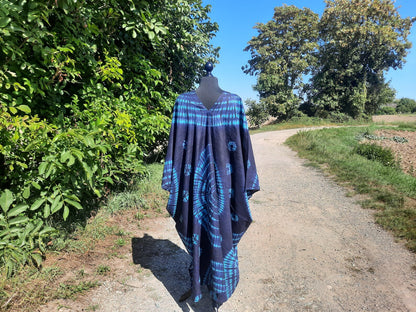 Langes Batik-Leinenkleid Tye And Dye Adire 