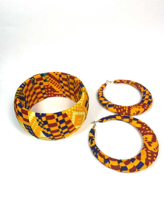 Kente Pattern Earrings Bracelet Set