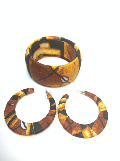 Brown Black Batik Pattern Earrings Bracelet Set