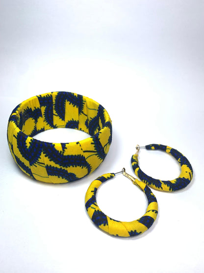 Yellow Macaroni Pattern Earrings Bracelet Set