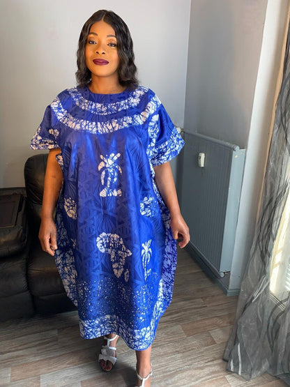 Royal Blue Bohemian Style Bazin Batik Dress. Unique and Exclusive Dres SophiaClothes Royal Blue Bohemian Style Bazin Batik Dress. Unique and Exclusive Dres SophiaClothes