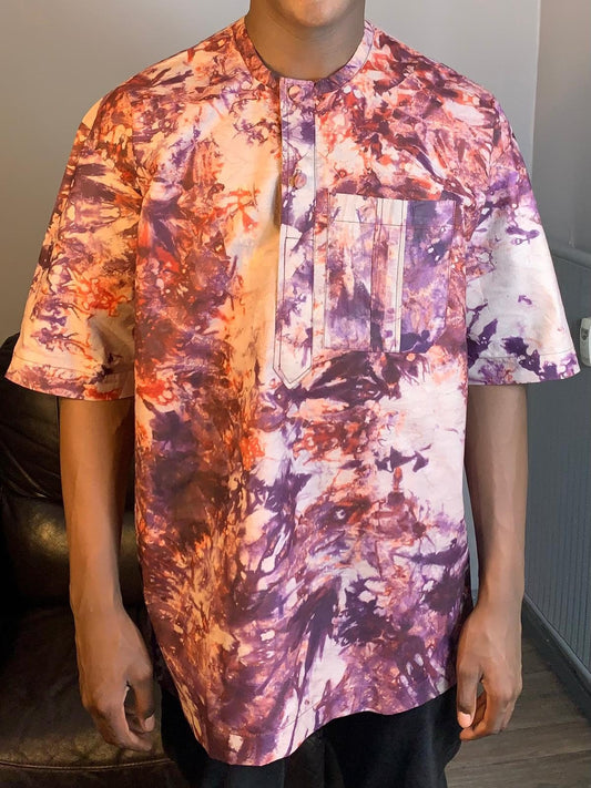 Chemise Batik Kampala Adire Wax Violet en Coton - Teint à la Main